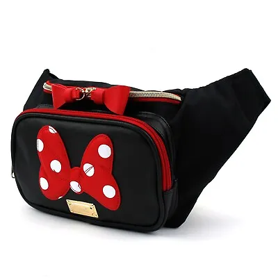 Disney Minnie Mouse Ribbon Polka Black Waist Fanny Pack Hipsack | SHIPS FROM US • £32.33