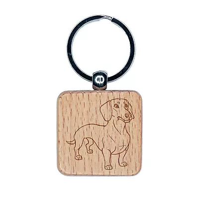 Devoted Dachshund Wiener Pet Dog Engraved Wood Square Keychain Tag Charm • $9.99