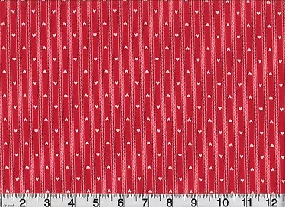 Vintage Valentine Fabric Hearts On Red With Stripes Premium Cotton Estate Find • $12.74