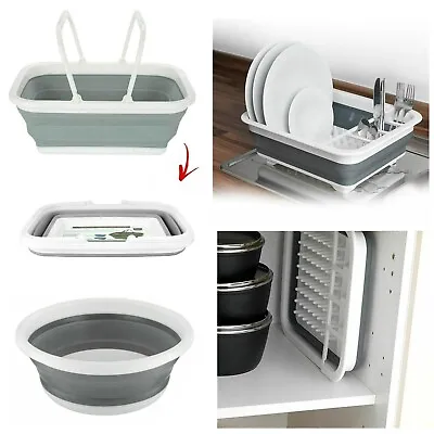 Large Collapsible Dish Dainer /Basket Foldable Compact Washing Cloth Storage Bin • £8.49