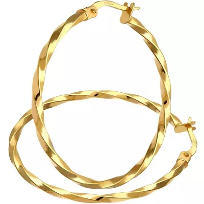 9ct Yellow Gold 3cm Diameter Twist Hoop Earrings By Citerna • £67.96