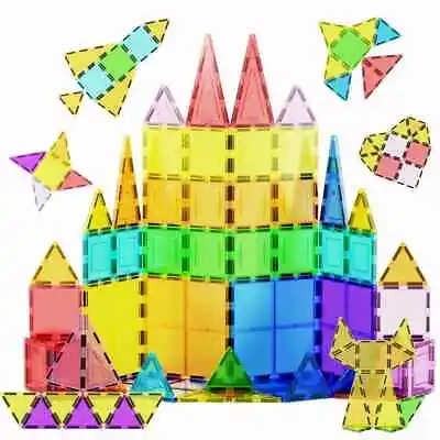 Magna Tiles Style Clear Colors 60 Pcs 3D Set Magnetic Building Toy Block Kids • $35.50