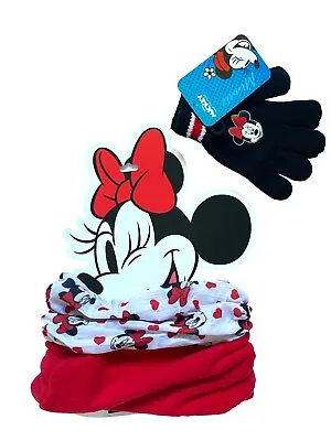 Girls Kids Disney Minnie Mouse Neck Warmer + Gloves Set / Snood + Gloves • £9.90