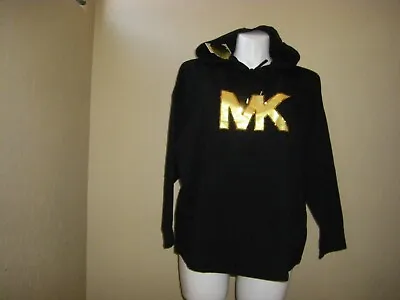 Michael Kors Black Pullover Hoodie Top Gold MK Logo Women's Size 1X NEW SEALED • $29.99