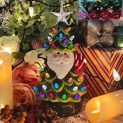 $28.74 • Buy 11 Inch Ceramic Santa Christmas Tree That Light Up Battery Operated Indoor Decor