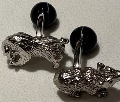 ROBERT TALBOTT Stainless Steel & Black Onyx - Lion & Bear Cufflinks • $129