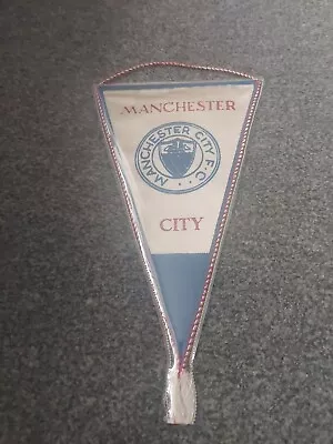 Blue And White Rare Vintage Manchester City 1960s Small Pennant With Club Crest • £12