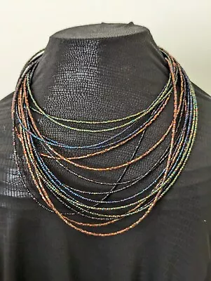 Graduated Layered Multi Color Seed Bead Boho Hippie Necklace 20  • $11.97