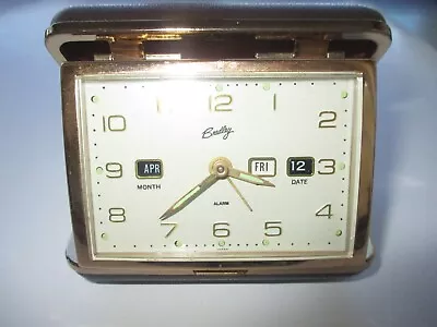 Vintage BRADLEY Hand Wind TRAVEL CLOCK W/day / Date / Month WORKS GREAT • $29.95