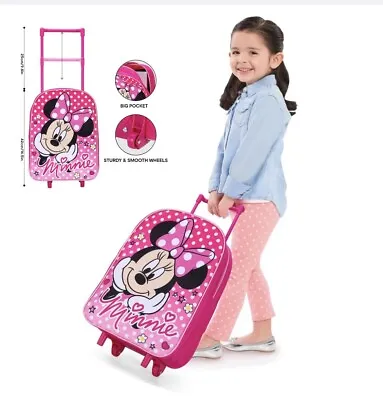 Minnie Mouse Girls Foldable Wheeled Trolley Backpack Cabin Luggage Travel Bag • £12.97