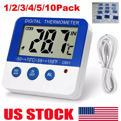 Digital Freezer/Fridge Thermometer With Magnet LED Alarm Indicator Max/Min °C/°F • $78.98