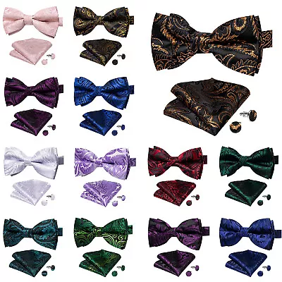 USA DiBanGu Mens Silk Striped Bowtie Adjustable Pre Bow Tie Hanky Cufflinks Set • $7.97