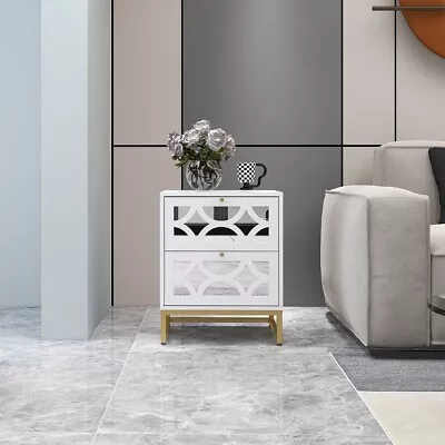 2 Drawer NightstandSmall Bedside Table With 2 DrawersWhite Mirrored Nightstand • $122.99