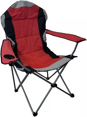 Heavy Duty Padded High Backrest Folding Camping Chair With Cup Holder Red • £19.99