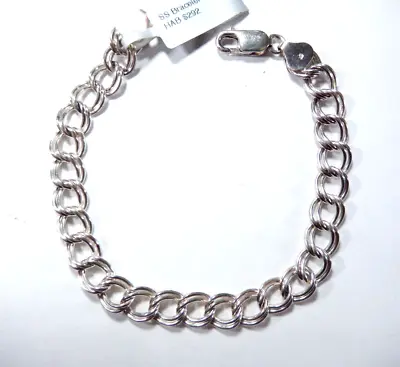 VINTAGE** Thick Heavy Sterling Silver 8mm Wide Double Link Charm Bracelet - 7.5  • $59.99