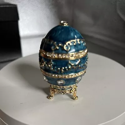 Blue & Gold Faberge Egg Trinket Box By Keren Kopal!  Rare Very Pretty Egg. • $16