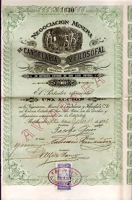 Negociacion Minera Candelaria Filosofal 1896 Mining Bond San Luis Potosi Mexico • $125