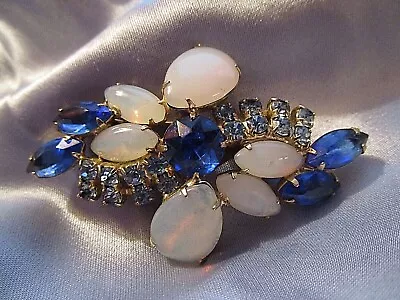 Stunning Vintage 2 3/4  All Blue Brooch: Moonstones Marquise & Small Rhinestones • $29.99