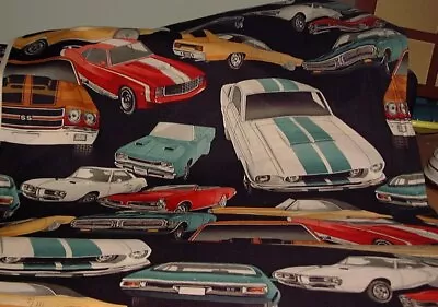 ALEXANDER HENRY Fabric - PURE MUSCLE - Muscle Cars On Black - By The HALF YARD • $9.95