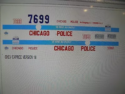 Chicago Illinois Police Car Decals  Old School Chev Caprice  Scale 1:18 • $13.99