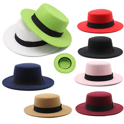 Mens Fedora Hats Women Jazz Hat Unisex Wide-Brim Panama Style Hat Felt Cap UK • £8.39