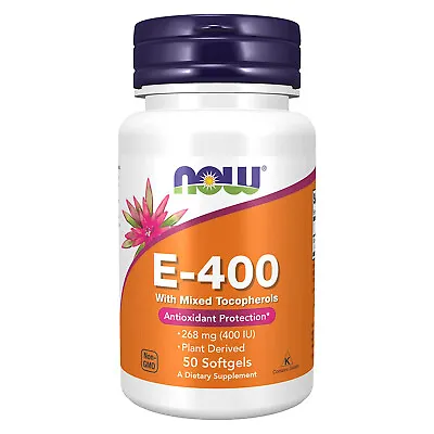 NOW FOODS Vitamin E-400 With Mixed Tocopherols - 50 Softgels • $10.01