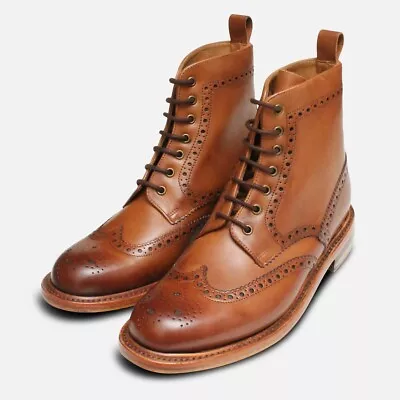 Tan Goodyear Welted Wingtip Brogue Country Boots • £155