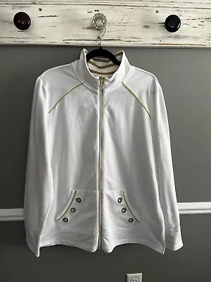Quacker Factory XL Women’s Jacket Zip Up Gold White Rhinestones Bling • $22