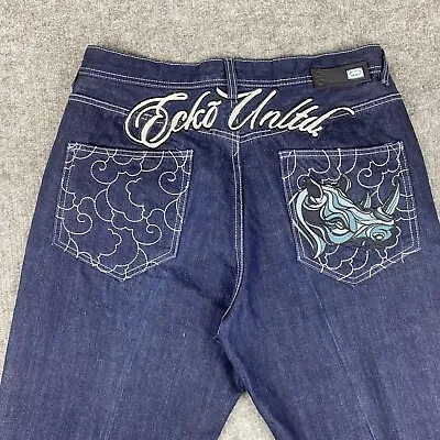 Vtg Ecko Unltd Jeans Men Blue 36x32* Baggy Fit Wide Leg Skater Hip Hop Tag 38 • $99.97