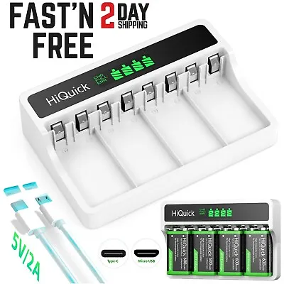 4 Slots Battery Charger For 9V 9 Volt Lithium Ion Ni-MH Rechargeable Batteries • £11.99