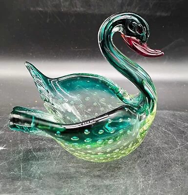 Vintage Jordan Import Company JiCo Murano Art Glass Swan Bird Controlled Bubbles • $71.99