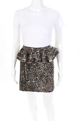 Topshop Womens Leopard Print Peplum Short Pencil Skirt Brown Size 10 • $2.99