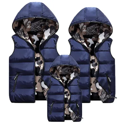 Adults Men Puffer Quilted Hooded Waistcoat Gilet Bubble Jacket Coat Tops Warm • $34.89
