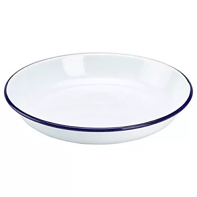 Falcon 18cm Round Enamel Pie Dish Classic White Enamelware Baking Pan Blue Rim • £8.18