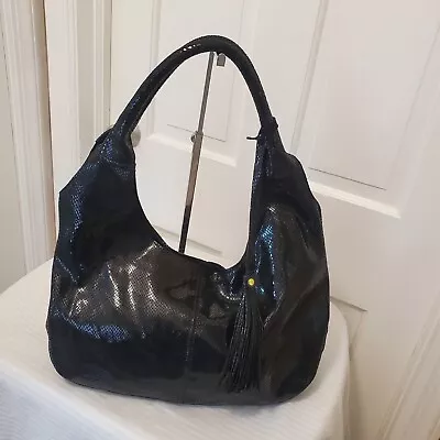 Maxine Couture Leather Snakeprint Textured Hobo Hand Bag BLACK CLASSIC CASUAL  • $65.99