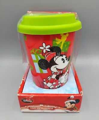 Disney Travel Mug Ceramic Cup W Silicone Lid Minnie Mouse Christmas Holiday NEW • $6.44