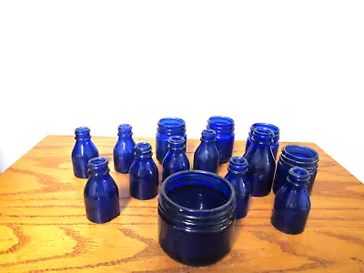 Lot Of 14 Vintage Colbalt Blue Medicine Vicks & Noxzema Bottles • $75