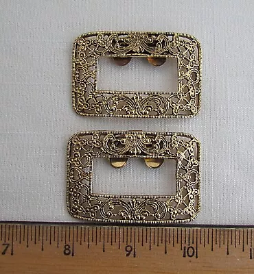 Vintage Pair Dress Shoe Clips Gold Tone Filigree Scroll Ornate MUSI • $12.50