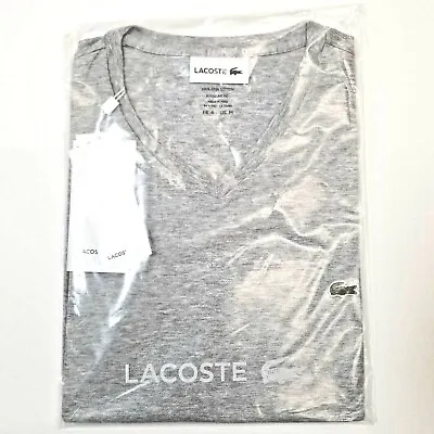 $37.20 • Buy *NEW* 2023 Men Lacoste V-Neck Pima Cotton Jersey T-shirts Grey (TH6710 CCA)