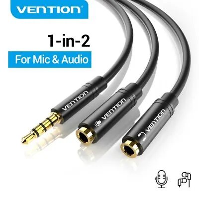 £6.85 • Buy Headphone Y Splitter Cable Jack Adapter 3.5mm Male To 2 Dual Female Mic Audio