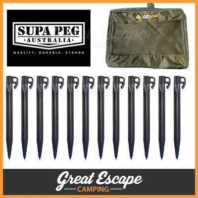 $29.90 • Buy 12 X 300mm Supa Peg Sand Pegs + Oztrail Peg Bag Heavy Duty Tent Peg Aussie Made