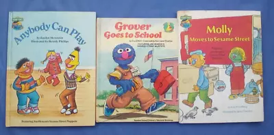 3 Vtg Sesame Street Books Molly Moves To Ss Grover Goes To School Anybody Can • $3.75