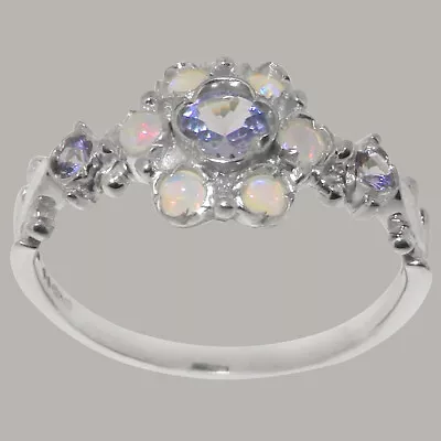 Solid 925 Sterling Silver Natural Tanzanite & Opal Womens Ring - Sizes J To Z • £109