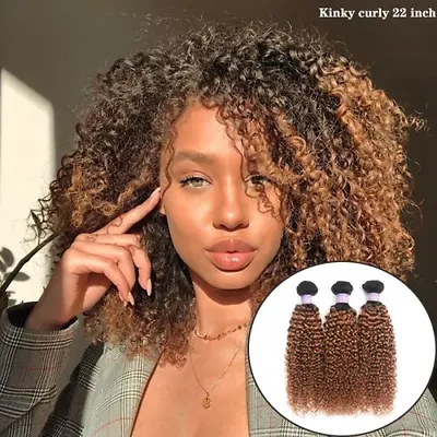 £285.16 • Buy Brown Curly Human 1B/30 Colored Brazilian Hair Weave Bundles 3/4 PCS Remy Hair
