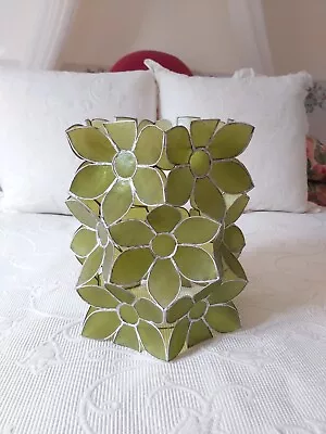 Vintage Capiz Shell Floral Ceiling Light Shade Boho Green • £15