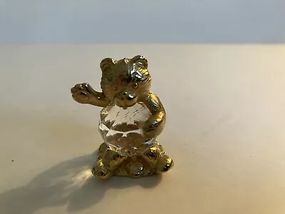 Vintage Clear Faceted Crystal Gold Tone Metal Miniature Waving Bear Figurine • $9.99