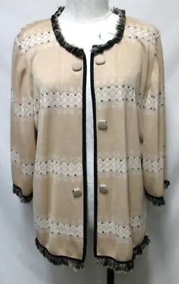 Ming Wang Cardigan Fringe Beaded Cardigan Sweater Jumper Top Plus Size Sz 1X • $14.99