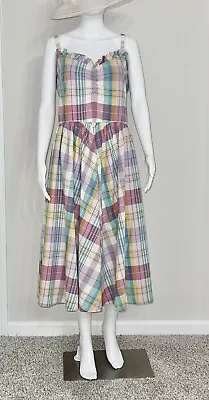NWT POLO Ralph Lauren Size 12 Multi Cotton Madras Plaid Ruffle Flare Midi Dress • $69