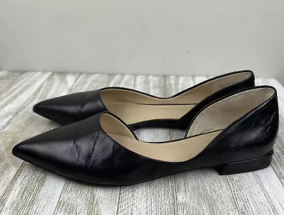 Franco Sarto Shoe 6.5 Pointed Toe Neiman Flats  Leather D’Orsay Black Career EUC • $23.99