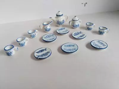 Vtg Dollhouse Miniature Blue Floral Dining Ware Porcelain Tea Set  1:12th • $9.99